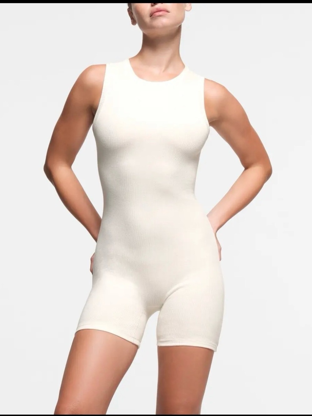 NWT SKIMS Cotton Rib Open Back Onesie in Marble